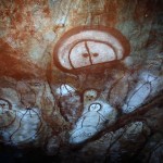 These superb Wandjina paintings are on the roof of a cave behind Raft Point on the Kimberley Coast.